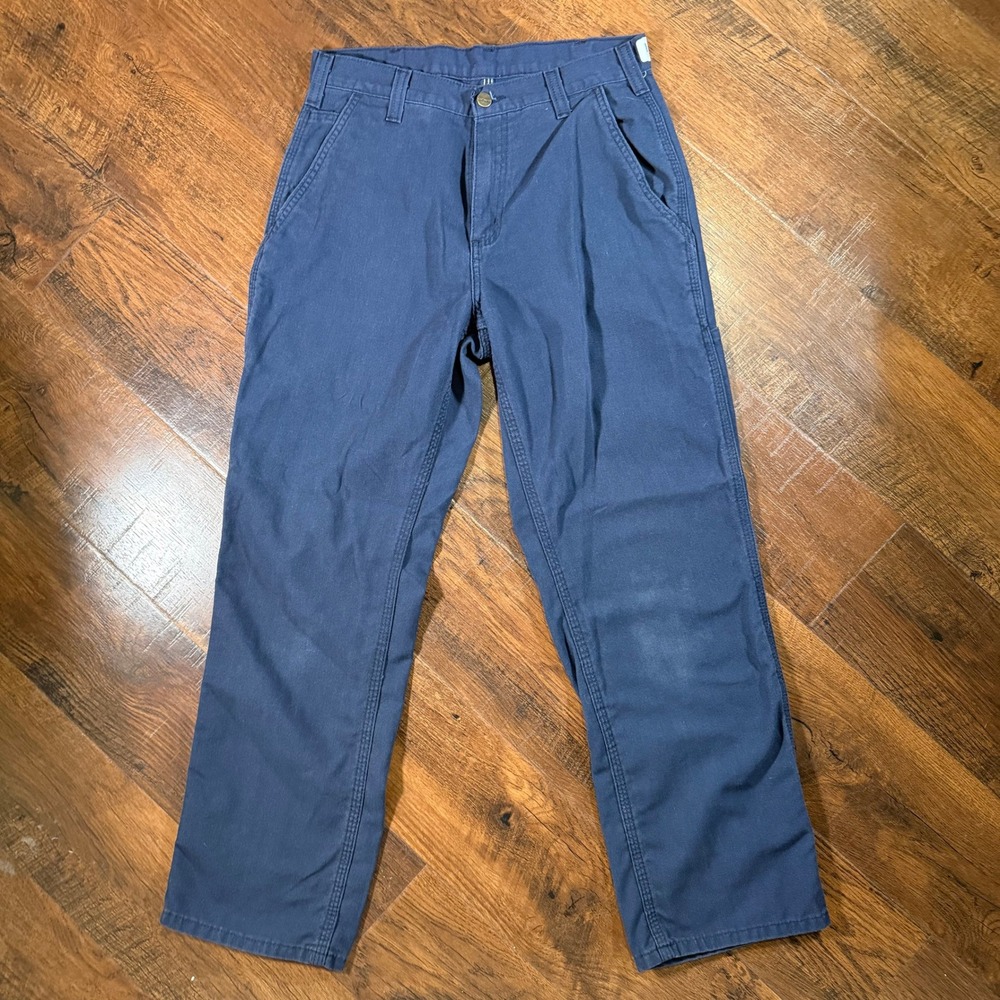 Carhartt Mens Navy Blue Dungaree Fit Canvas Work Pants 30x30 Utility Carpenter